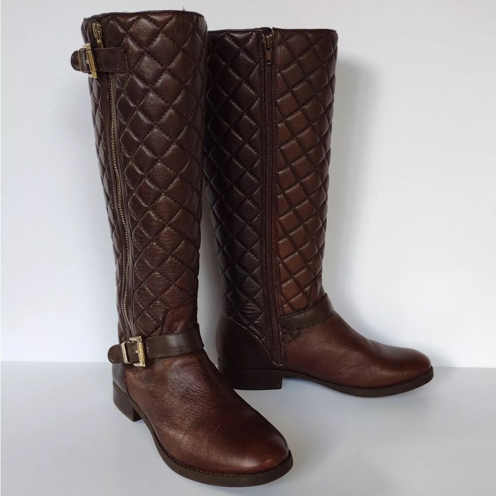 Vince Camuto Womens Nice Leather Knee High Boots Tall Dk Brown Riding size 7